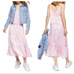 Topshop Floral Print Tiered Satin Slipdress